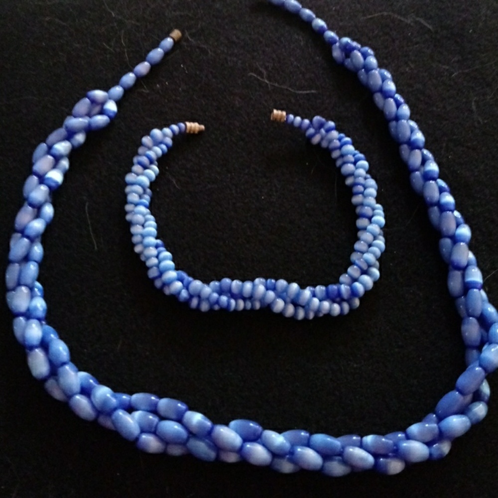 Moonglow glass necklace and bracelet